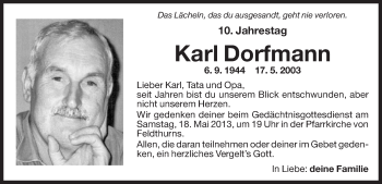 Traueranzeige von Karl Dorfmann von Dolomiten