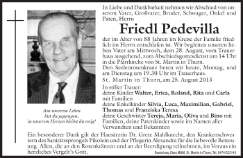 Traueranzeige von Friedl Pedevilla von Dolomiten