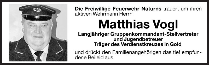  Traueranzeige für Matthias Vogl vom 01.01.0001 aus Dolomiten