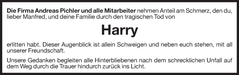  Traueranzeige für Harry  vom 20.08.2013 aus Dolomiten