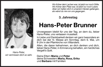 Traueranzeige von Hans-Peter Brunner von Dolomiten