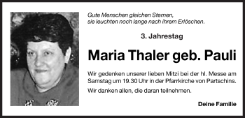 Traueranzeige von Maria Thaler von Dolomiten
