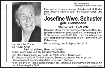 Traueranzeige von Josefine Schuster von Dolomiten