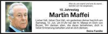 Traueranzeige von Martin Maffei von Dolomiten
