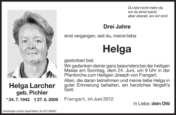 Traueranzeige von Helga Larcher von Dolomiten