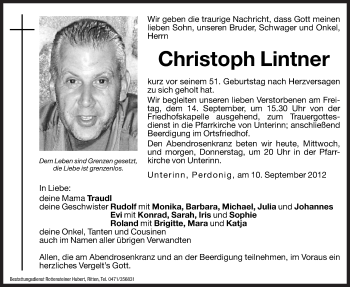 Traueranzeige von Christoph Lintner von Dolomiten