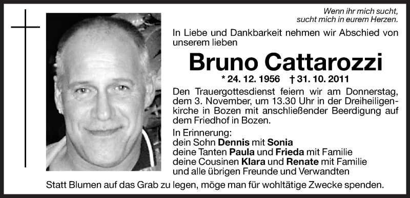  Traueranzeige für Bruno Cattarozzi vom 11.02.2011 aus Dolomiten