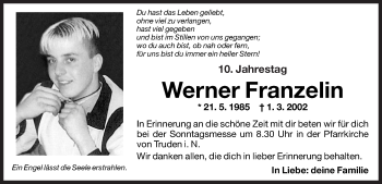 Traueranzeige von Werner Franzelin von Dolomiten