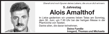 Traueranzeige von Alois Franz Amalthof von Dolomiten