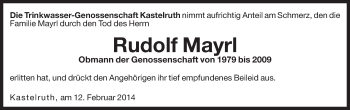 Traueranzeige von Rudolf Mayrl von Dolomiten