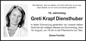 Traueranzeige von Margarete Krapf von Dolomiten