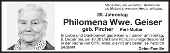 Traueranzeige von Philomena Geiser von Dolomiten