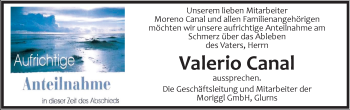Traueranzeige von Valerio Canal von Dolomiten