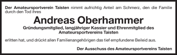 Traueranzeige von Andreas Oberhammer von Dolomiten