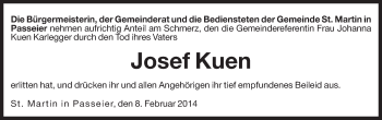 Traueranzeige von Josef Kuen von Dolomiten