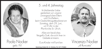 Traueranzeige von Paola Nocker von Dolomiten