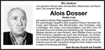 Traueranzeige von Alois Dosser von Dolomiten