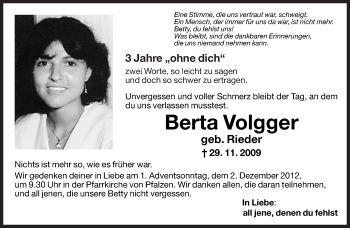 Traueranzeige von Berta Volgger von Dolomiten