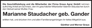 Traueranzeige von Marianne Staudacher von Dolomiten