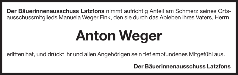  Traueranzeige für Anton Weger vom 18.10.2013 aus Dolomiten