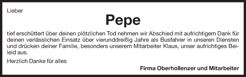  Traueranzeige für Pepe  vom 23.01.2014 aus Dolomiten