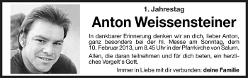 Traueranzeige von Anton Weissensteiner von Dolomiten