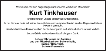 Traueranzeige von Kurt Tinkhauser von Dolomiten