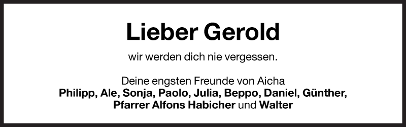  Traueranzeige für Gerold  vom 05.05.2012 aus Dolomiten