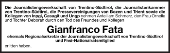 Traueranzeige von Gianfranco Fata von Dolomiten