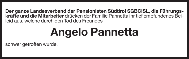  Traueranzeige für Angelo Pannetta vom 01.02.2014 aus Dolomiten