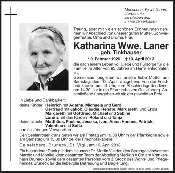 Traueranzeige von Katharina Laner von Dolomiten