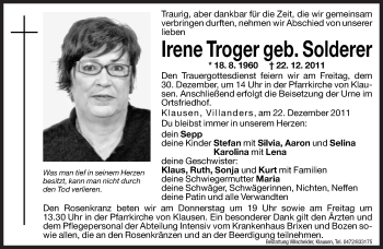 Traueranzeige von Irene Troger von Dolomiten