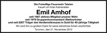 Traueranzeige von Emil Amhof von Dolomiten