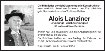 Traueranzeige von Alois Lanziner von Dolomiten