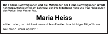 Traueranzeige von Maria Heiss von Dolomiten