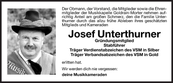 Traueranzeige von Josef Unterthurner von Dolomiten