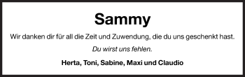 Traueranzeige von Sammy  von Dolomiten