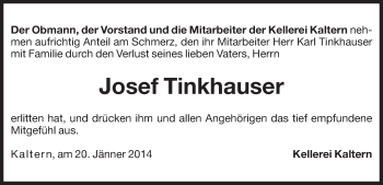 Traueranzeige von Josef Tinkhauser von Dolomiten