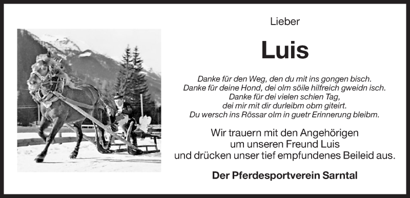  Traueranzeige für Luis  vom 30.04.2014 aus Dolomiten