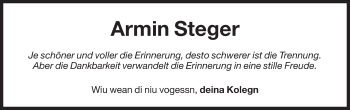 Traueranzeige von Armin Steger von Dolomiten