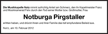 Traueranzeige von Notburga Pirgstaller von Dolomiten