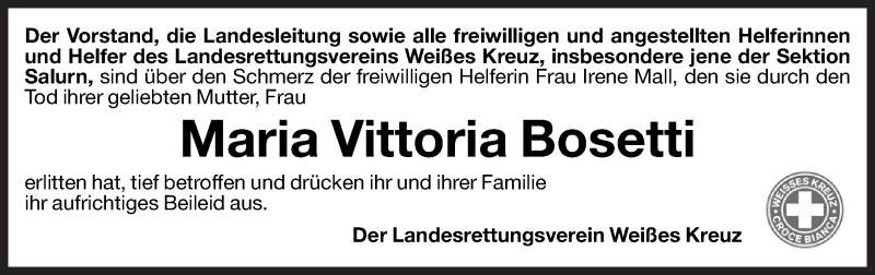  Traueranzeige für Maria Vittoria Bosetti vom 03.05.2012 aus Dolomiten