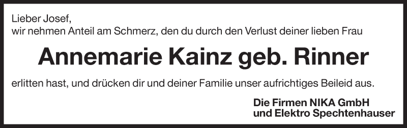  Traueranzeige für Annemarie Kainz vom 13.05.2014 aus Dolomiten