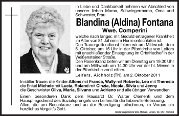 Traueranzeige von Blandina (Aldina)  Comperini von Dolomiten