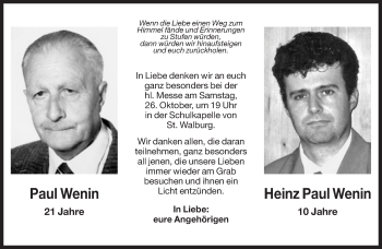 Traueranzeige von Paul und Heinz Paul Wenin von Dolomiten