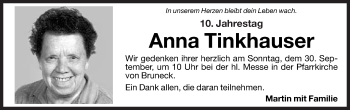 Traueranzeige von Anna Tinkhauser von Dolomiten