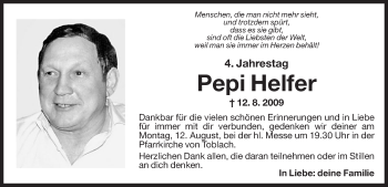 Traueranzeige von Pepi Helfer von Dolomiten