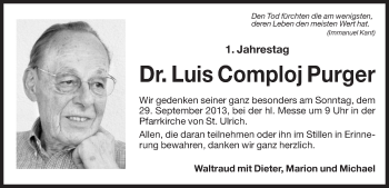 Traueranzeige von Luis Comploj Purger von Dolomiten