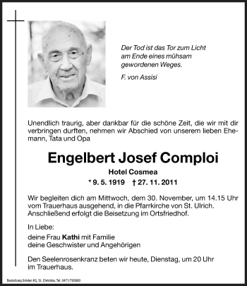 Traueranzeige von Engelbert Josef Comploi von Dolomiten