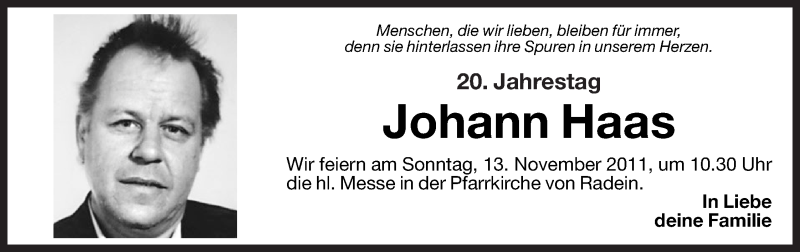  Traueranzeige für Johann Haas vom 11.11.2011 aus Dolomiten